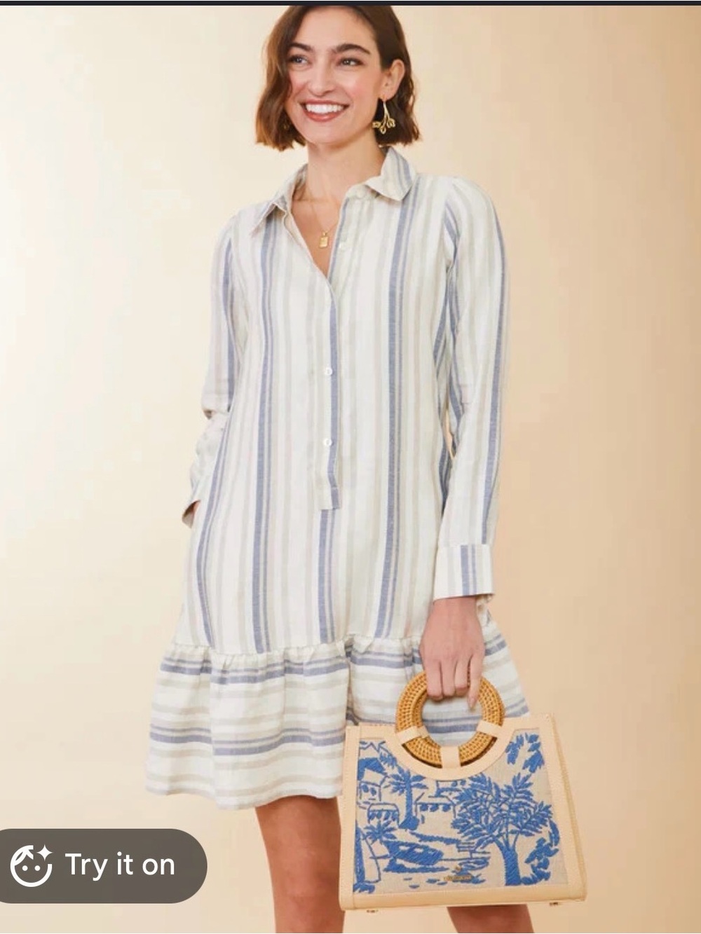 NWT Spartina 449 Ivonne Striped Shirt Dress in Light Blue and Cream